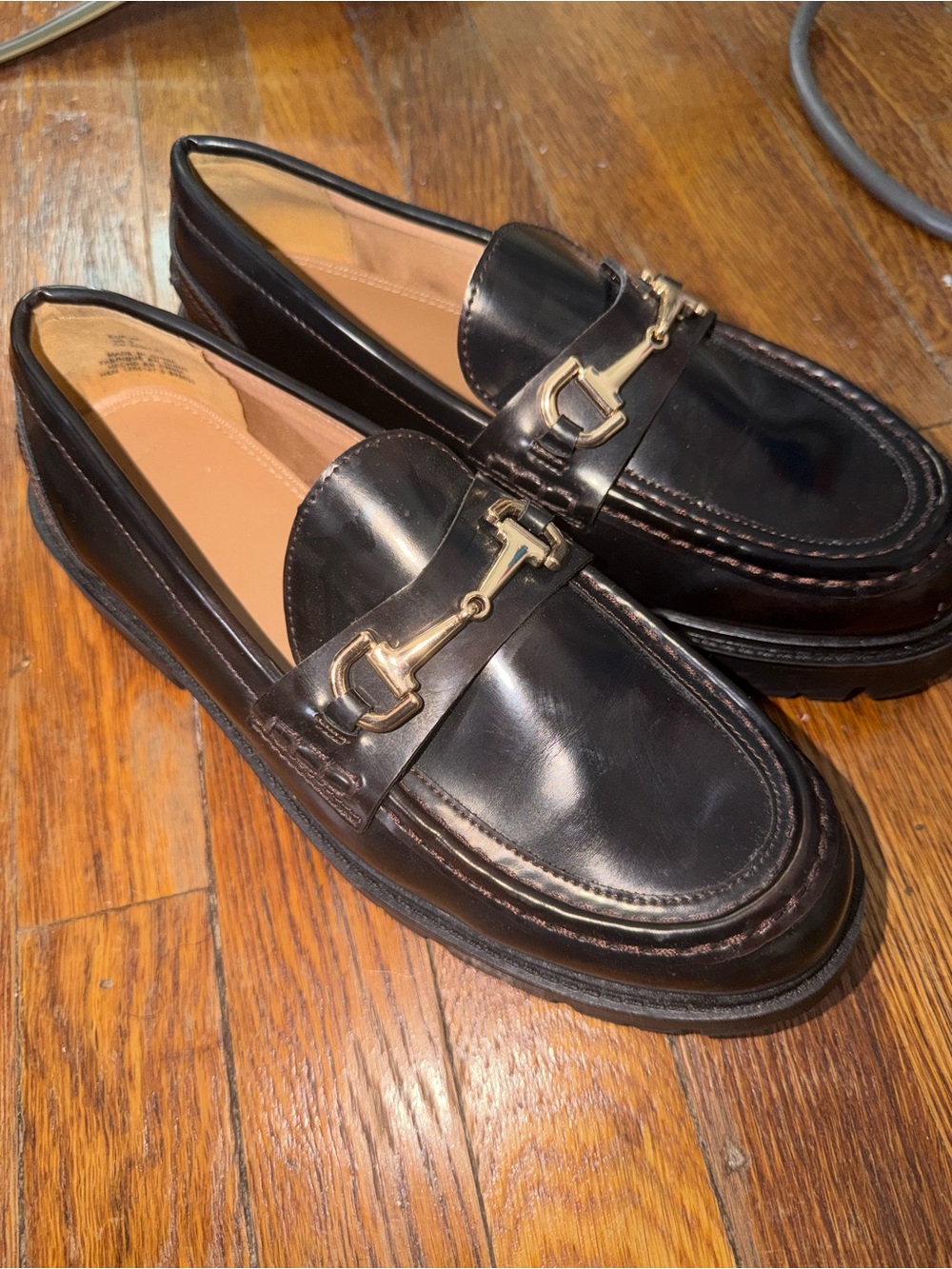 H&M Black Leather Women's Bit Loafers with Gold Hardware